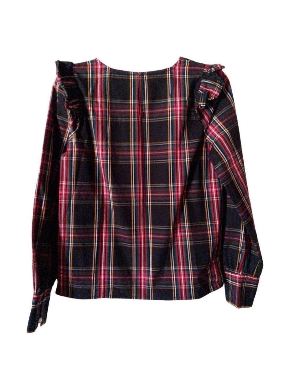 J Crew Tartan Ruffle Blouse Long Sleeve Poplin XS - Picture 4 of 7